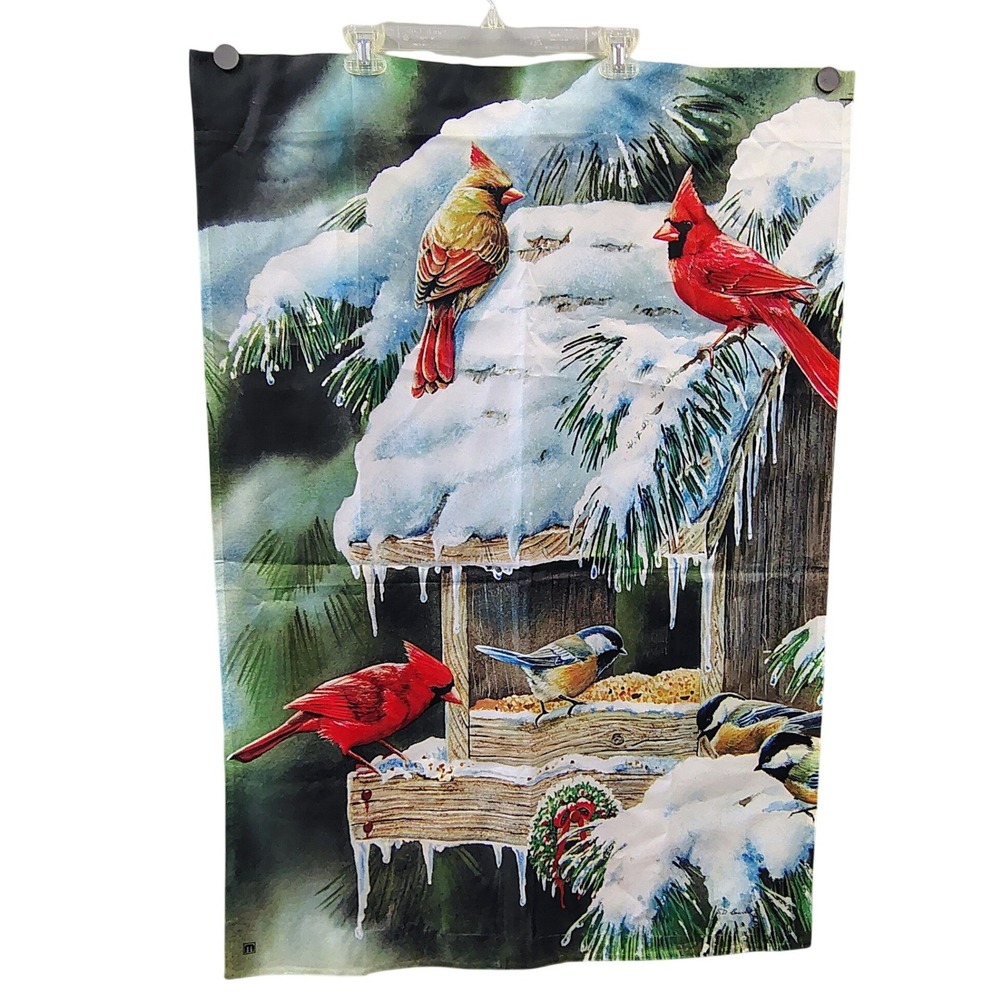Magnet Works Winter Birds Cardinal Birdhouse Large Decorative Garden Flag 28x40